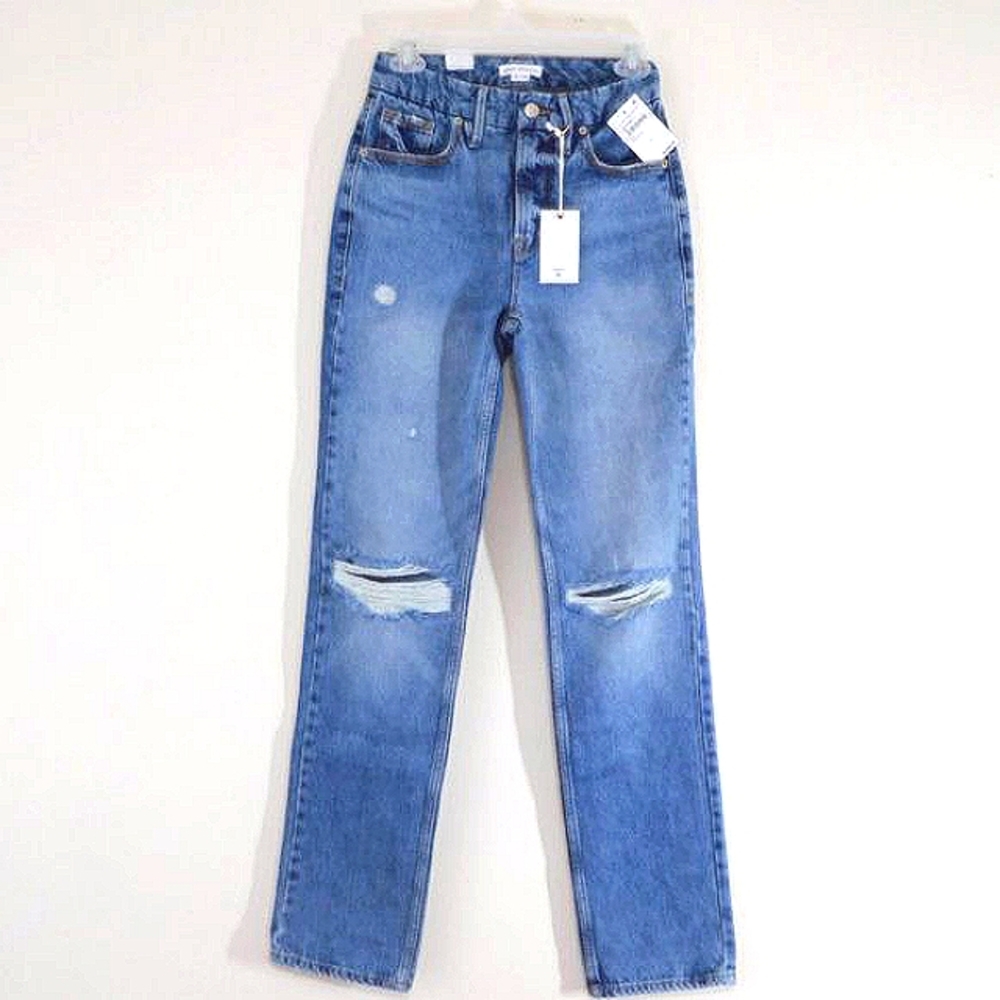 NEW Good American Jeans 00/24 INDIGO065 IO65  Women NWOT Distressed Ripped